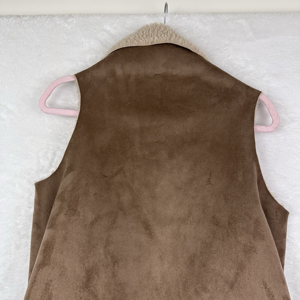 Elan Womens Vest Vegan Suede Sherpa One Size‎ S M L Tan Ivory - Picture 14 of 16